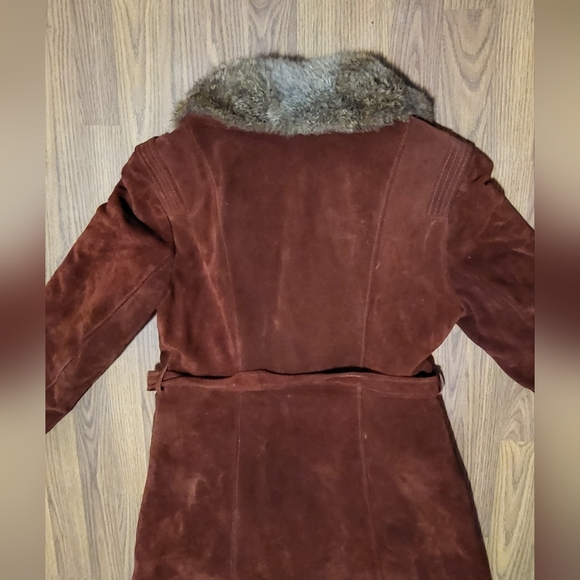 70s Vtg Suede Leather Full Length Coat w/ Real Fur Collar Size 17 Fits 10 C71 - Picture 7 of 13